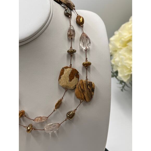 Margo Morrison Jasper Crushed Rutilated Quartz Gold Coated Labradorite Necklace - Picture 3 of 8
